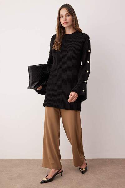 Trendyol Modest Black Flare Sleeve Detailed Knitwear Sweater Tctaw26Ak00012