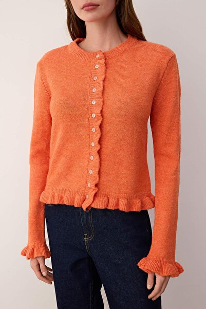 Trendyol Collection Orange Button Detailed Soft Textured Knitwear Cardigan Twoaw26Hi00038