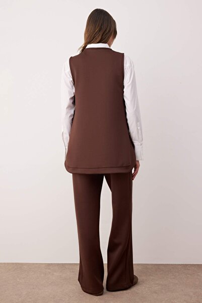 Trendyol Modest Dark Brown Side Button Detailed Knitted Bottom Top Set Tctaw26Us00049