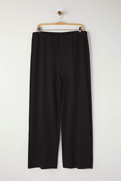 Trendyol Curve Black Ribbed Detailed Straight Fit Pipe Leg Plus Size Knitted Trousers Tbbaw26Aj00005