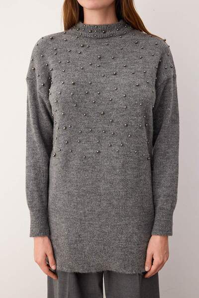 Trendyol Modest Gray Metal Pearl Detailed Knitwear Sweater Tctaw26Ak00006