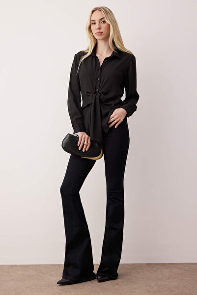 Trendyol Collection Black Light Transparent Front Tie Detail Chiffon Twoaw26Go00065