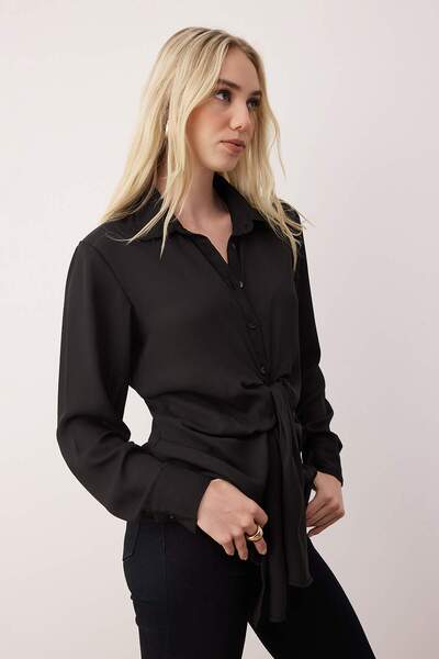 Trendyol Collection Black Light Transparent Front Tie Detail Chiffon Twoaw26Go00065