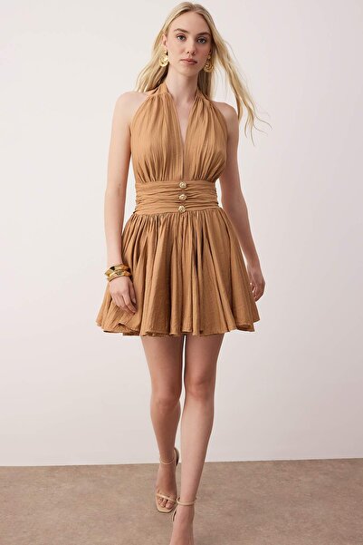 Trendyol Collection Brown Waist Opening/Skater Fall Detail Chiffon Short/Mini Dress Tprss25El00319