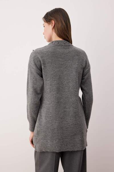 Trendyol Modest Gray Metal Pearl Detailed Knitwear Sweater Tctaw26Ak00006