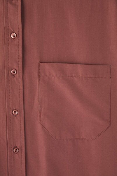 Trendyol Curve Brown Loose Fit Cotton Long Sleeve Plus Size Woven Shirt Tbbss22Go0323