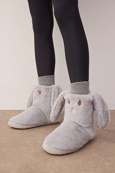 TRENDYOL SHOES Gray Plush Women's Panduf Home Boots 
 Takeaw26Er00008