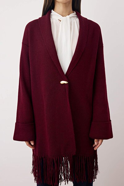 Trendyol Modest Plum Gold Accessory Tasseled Knitwear Cardigan Tctaw26Th00017