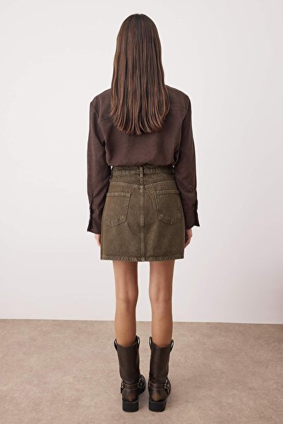 Trendyol Collection Khaki Mini Basic Denim Skirt Twoaw26Et00049