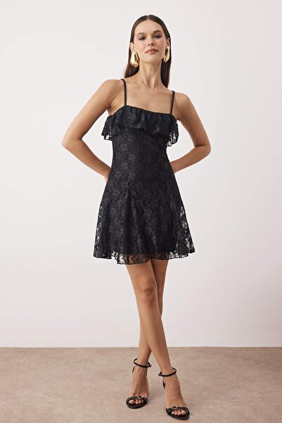 Trendyol Collection Black Plain Knitted Lace Short / Mini Lined Chic / Evening Dress Tprss25El00307