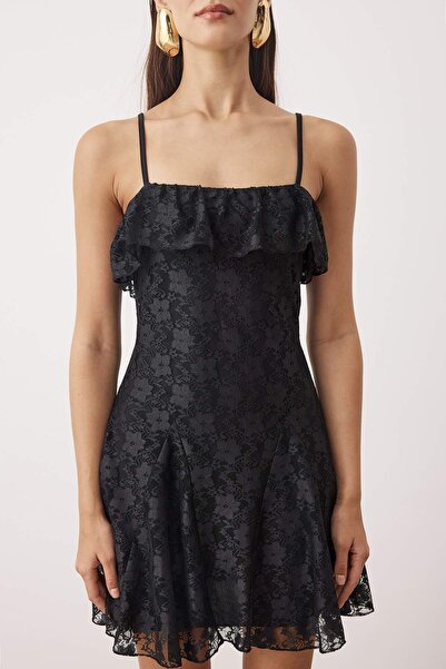 Trendyol Collection Black Plain Knitted Lace Short / Mini Lined Chic / Evening Dress Tprss25El00307