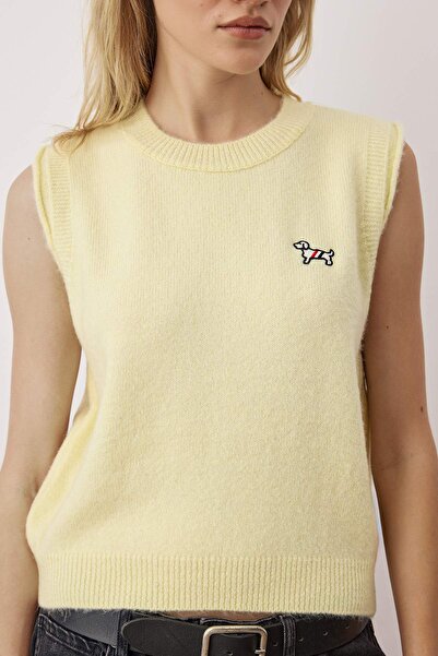 Trendyol Collection Yellow Dog Embroidery Detailed Soft Textured Knitwear Sweater Twoaw26Sv00007