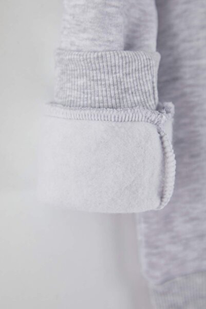TRENDYOLKIDS Gray Melange Cotton Printed Thick/Fleece Lined Hooded Boys' Knitted Sweatshirt Tkdaw26Sw00033