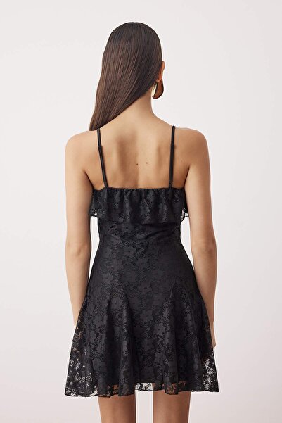 Trendyol Collection Black Plain Knitted Lace Short / Mini Lined Chic / Evening Dress Tprss25El00307