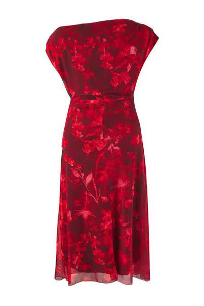 Trendyol Curve Red-Multicolor Midi Bodycone Tulle Knitted Plus Size Dress Tbbss25Ah00249