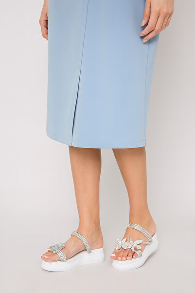 adelix Ortopedik Taban Kadın Taşlı Çiçekli Terlik Beyaz