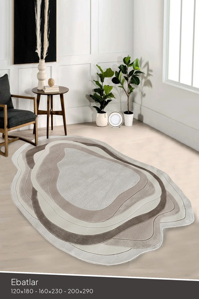 KREASYON Amorf AR006 Krem Yumuşak Dokulu Salon Mutfak Koridor Oturma Odası Yolluk Halı Makine Halısı