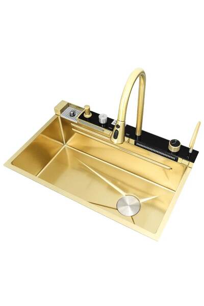 Sanlux Πολυλειτουργικός Χρυσός Νιπτήρας Κουζίνας με Οθόνη LED και Σύστημα Πλυ...