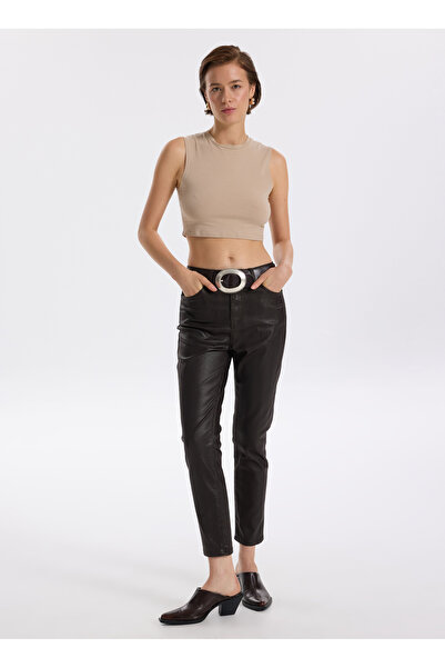 Fabrika Yüksek Bel Skinny Paça Skinny Fit Kahve Kadın Denim Pantolon F3WL-PNT40