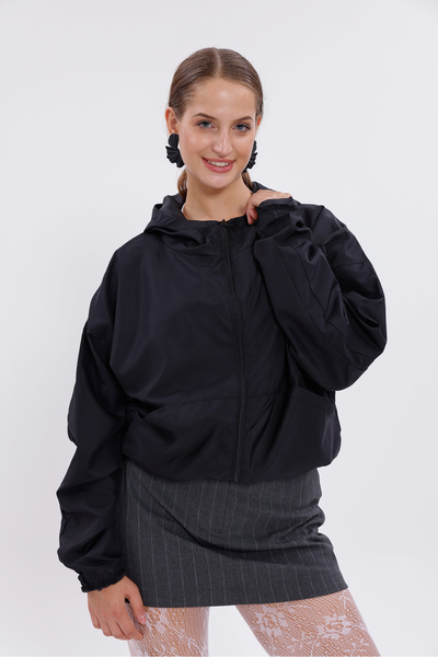 Montland معطف واق من المطر كبير الحجم للنساء باللون الأسود مع غطاء للرأس ومقا...