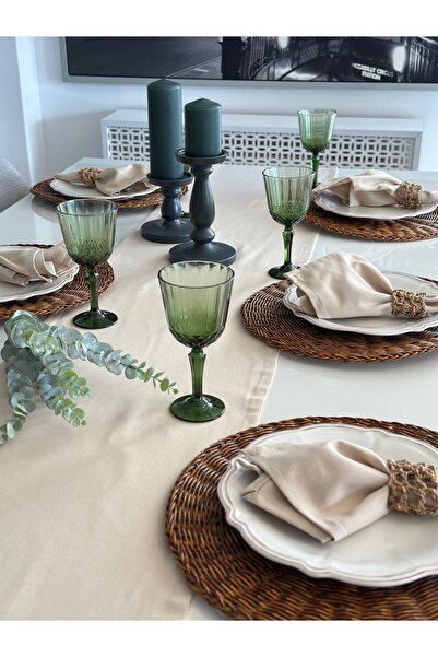 Decamor home Cotton Stain-Resistant Beige Long Runner (Napkin Not Included)