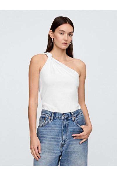 GAP Kadın Beyaz Düğümlü Tek Omuz Bluz