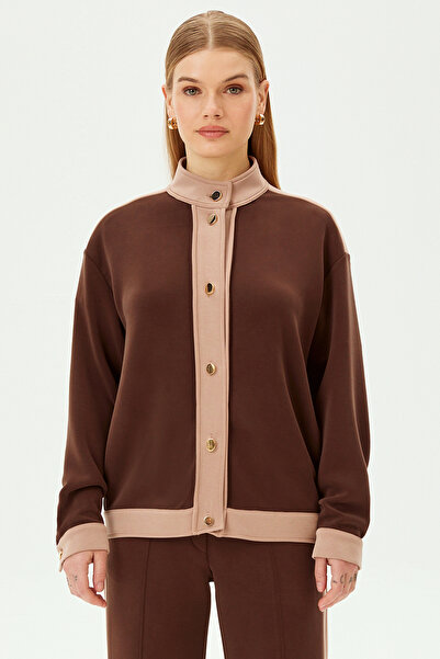 Allyco Gold Buttoned Contrast Striped Modal Fabric Blended Comfortable Fit Knitted Sweatsirt