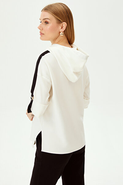 Allyco Πλεκτό φούτερ με λεπτομέρεια Grograin με κουκούλα με τρία τέταρτα μανίκια