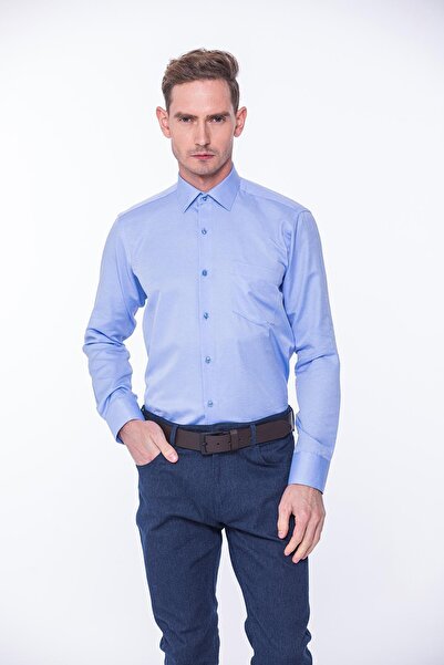 Fitmens Klasik Uzun Kol Oxford Hediye Kutulu Kolay Ütülenebilir Erkek Gömlek FS-001254 - Mavi