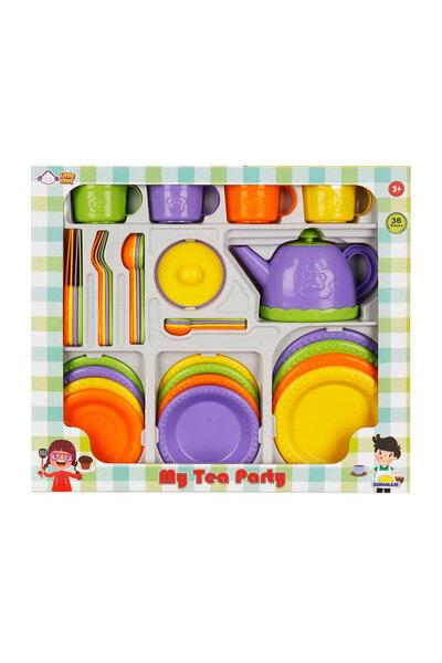 little chef طقم شاي لعبة 36 قطعة - مجموعة مطبخ للأطفال للعب الأدوار