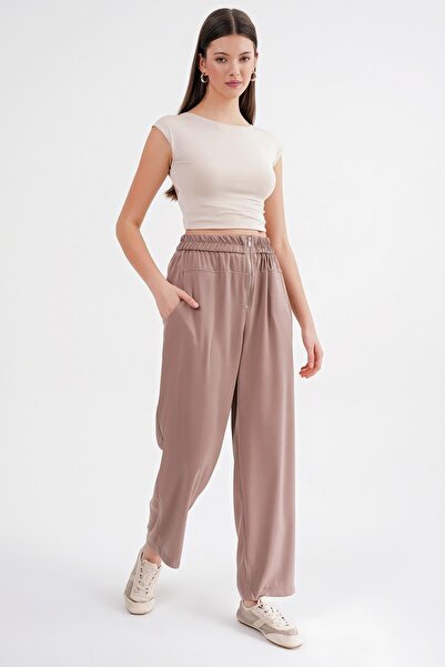 Mixray 4669 Women's Regular Trousers with Zipper Detail and Elastic Waist, Mi...