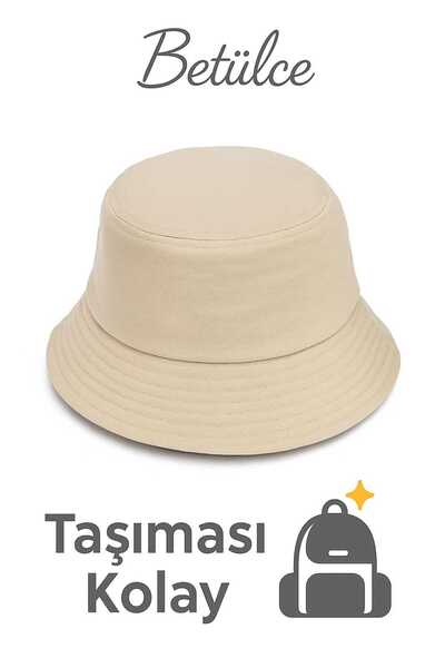 Betülce Unisex Bucket Balıkçı Şapka – Açık Bej, Katlanabilir, Dört Mevsim Kullanım