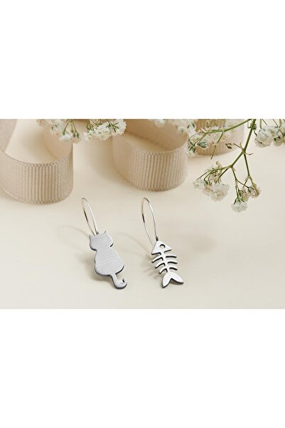 Nalia takı Balıkçı Kedi ve Kılçık Gümüş Küpe