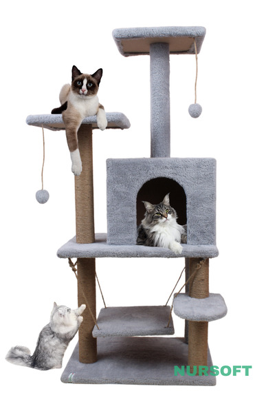 Nursoft Y-01 Luxury Cat Scratching Playhouse with Swing and Nest - Gray