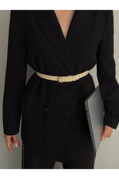 LİA KEMER Striped Gold Buckle Belt