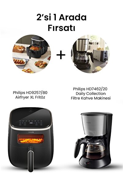 Philips Airfryer HD9257/80 Airfryer XL Fritöz (HD7462/20 Filtre Kahve Makinesi Hediyeli)