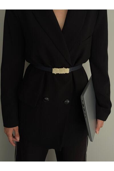LİA KEMER Striped Gold Buckle Belt