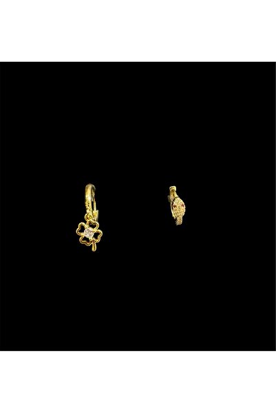 FD TAKI VE AKSESUAR FD TAKI KADIN İKİLİ ÇELİK KÜPE YONCA VE YILAN MODELİ