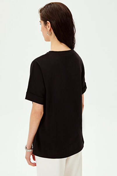 Allyco Heart Stone Detailed Crew Neck Cotton Regular Knitted T-Shirt