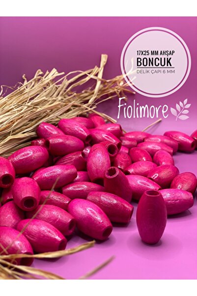 Fiolimore 17x25 mm fuksija roze ovalne drvene perle (50 grama, 18 komada) Mak...