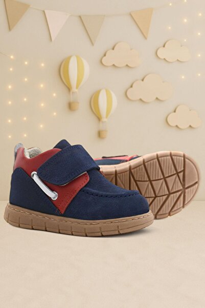 Rakerplus Genuine Leather Navy Blue Red Velcro Baby Boots