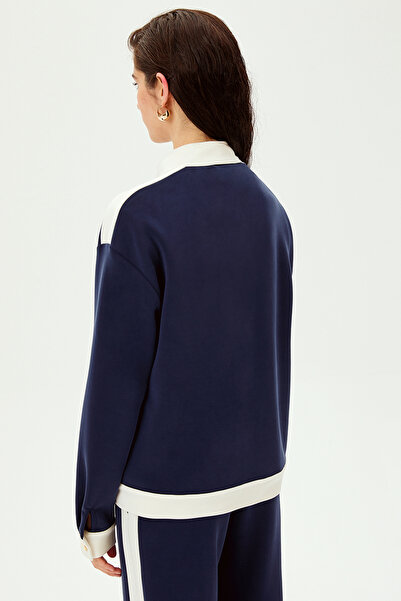 Allyco Gold Buttoned Contrast Striped Modal Fabric Blended Comfortable Fit Knitted Sweatsirt