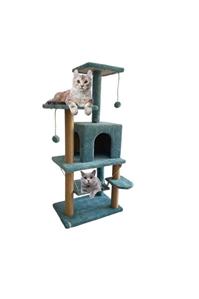 Nursoft Y-01  Salıncaklı  Yuvalı Lüx  Kedi Tırmalama  Oyun Evi-Turkuaz