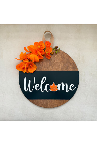 Hoşgeldiniz / Welcome Yazılı Değiştirilebilir Temalı Ahşap Kapı Süsü - Dış Kapı Süsü