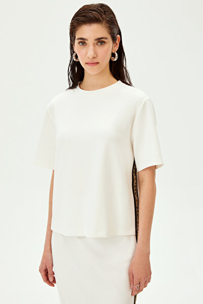 Allyco Crew Neck Short Sleeve Stripe Detailed Comfortable Fit Knitted T-Shirt