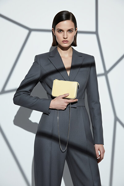 KISCHE Yellow Lemon Mini Beaded Bag 3 Compartments with Chain