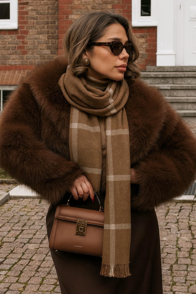 Goldmine وشاح بني مع خطوط بيضاء