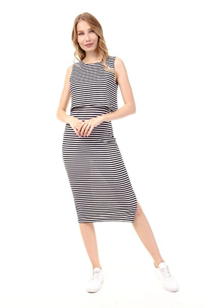 Luvmabelly Myra5552 - Rochie pentru alăptare Fără mâneci cu fantă în dungi - ...