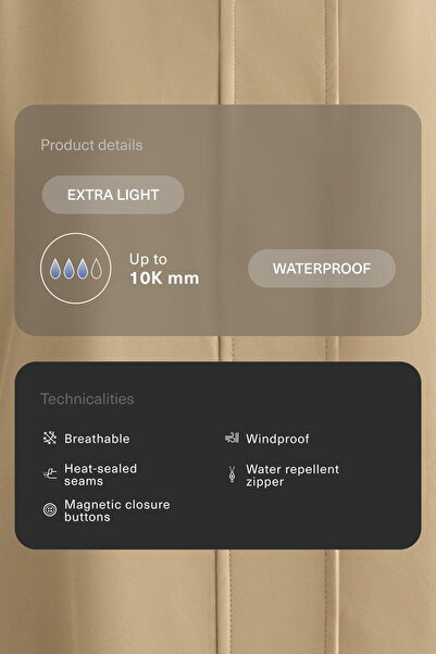 Oysho 10k Su Geçirmez Ekstra Hafif Midi Pelerinli Ceket