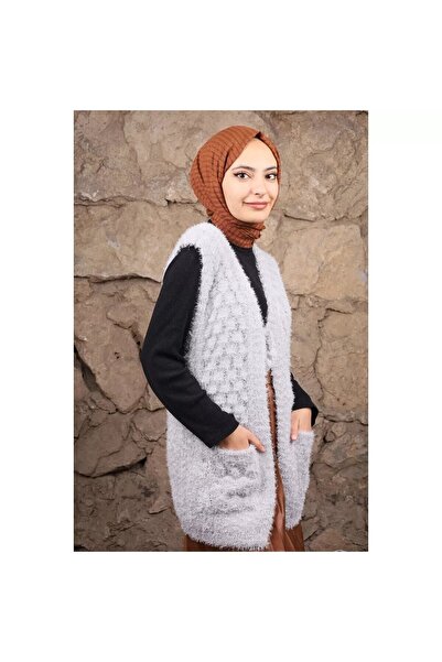 Çt Çeyizci Tekstil Kadın Yeleği Yumoş Örgü Cepki Yelek, Çeyizlik Örgü Yelek - Gri